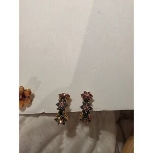 Vintage Joan Rivers Pink & Purple Crystals Pierced Earrings.‎